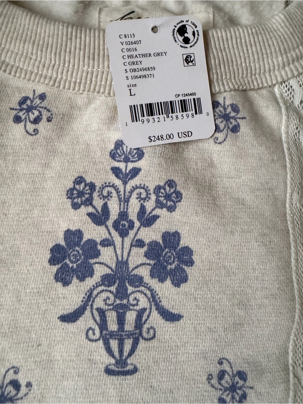 Free People Rudy Lace Embroidered Patchwork Sweatshirt 💯 Cotton NWT - Picture 5 of 6
